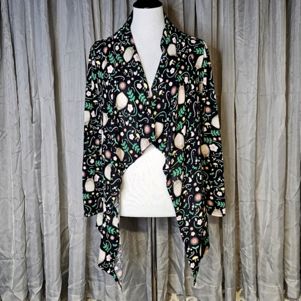 Studio Ghibli's My Neighbor Totoro Sprites Leaves Mushrooms Black Drape Cardigan